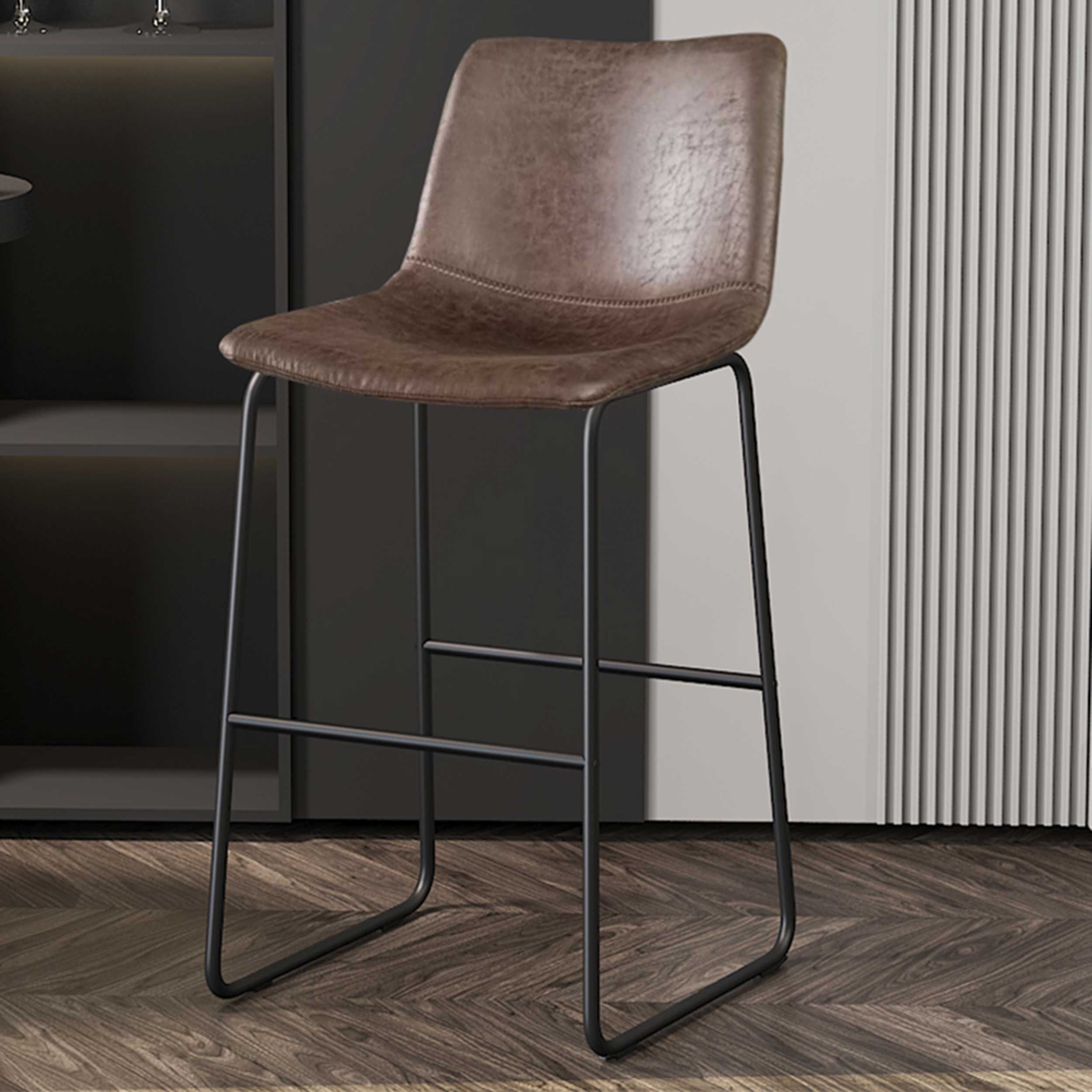 Tabouret de bar Mancia PU brun foncé - Métal et tapisserie vintage