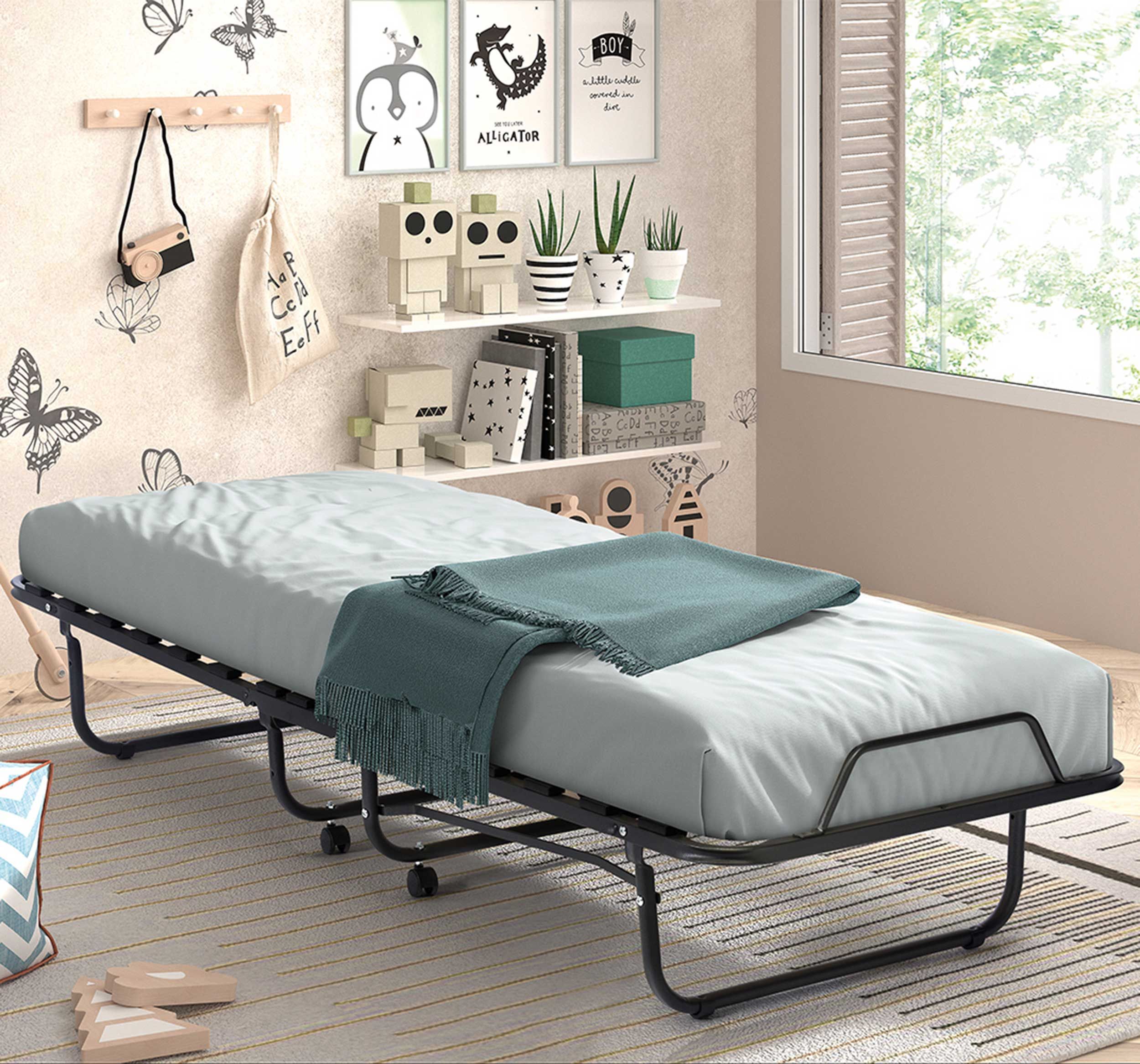 Lit pliant Xenia 90x200 cm - matelas inclus - noir