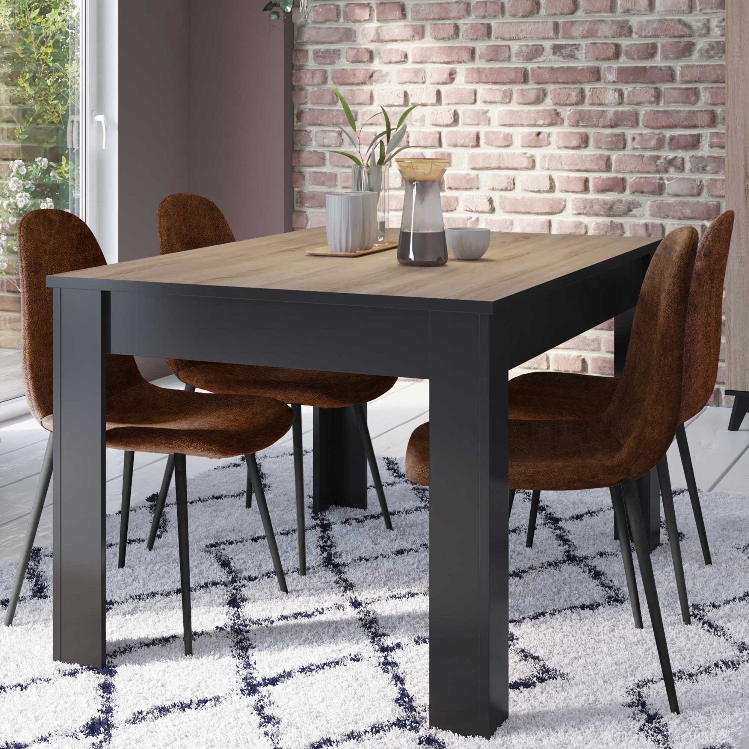 Table de salle à manger Wilke 140 x 90 cm 6 personnes chêne brossé/noir mat