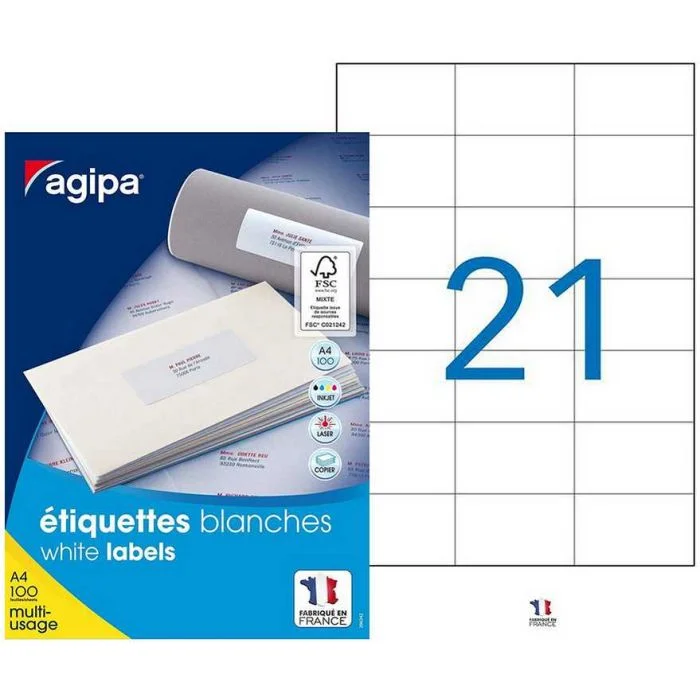 AGIPA 101044 Etiquettes adhésives blanches 70 x 42,4 mm