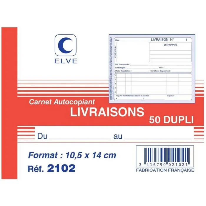 LIVRAISON Carnet 140 x 105 mm - Autocopiant Dupli ELVE
