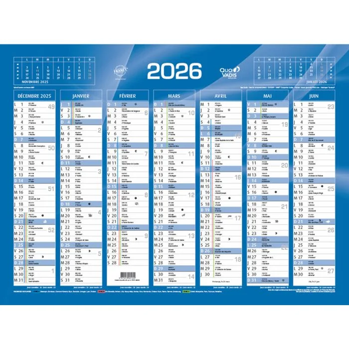 Grand Calendrier de banque 2026 - 550 x 405 mm QUO VADIS