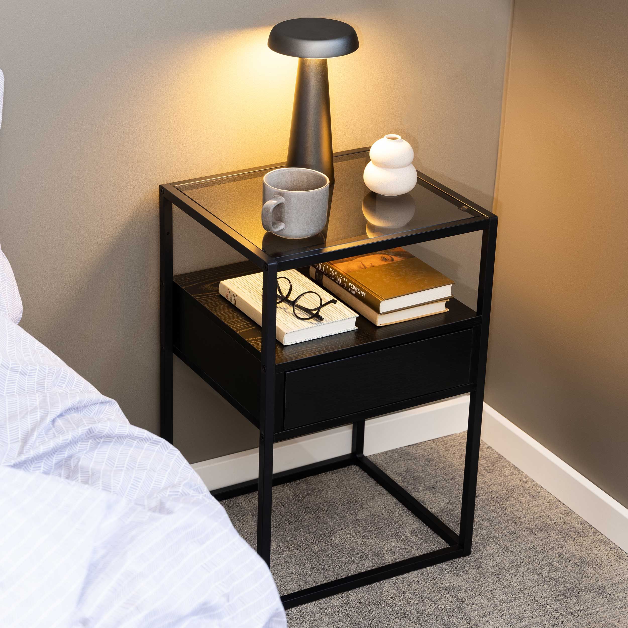 Table de chevet carrée Randolf - 40x35x60 cm - Noir