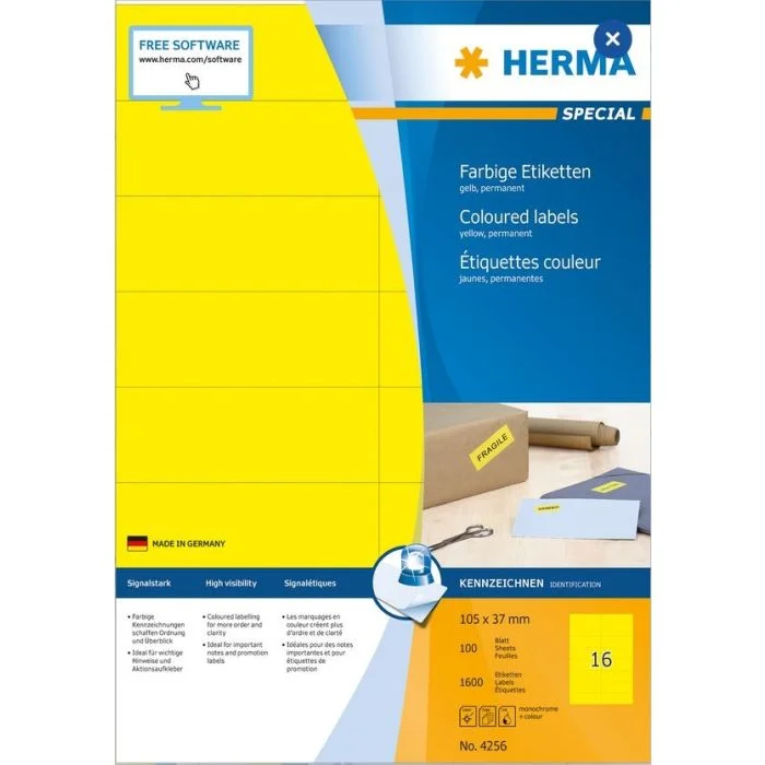 Étiquettes adhésives - 105 x 37 mm - Jaune HERMA Lot de 1600