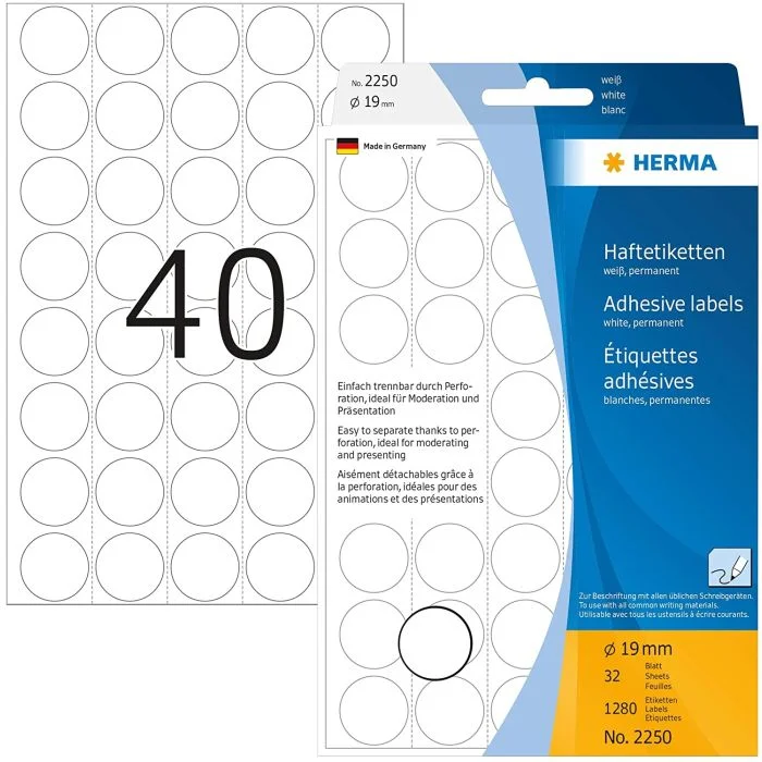 Etiquettes adhésives rondes - 19 mm - Blanc HERMA Lot de 1280