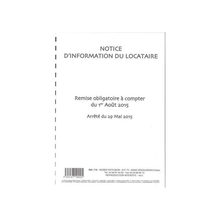 Notice d'information pour formulaire de location WEBER 719