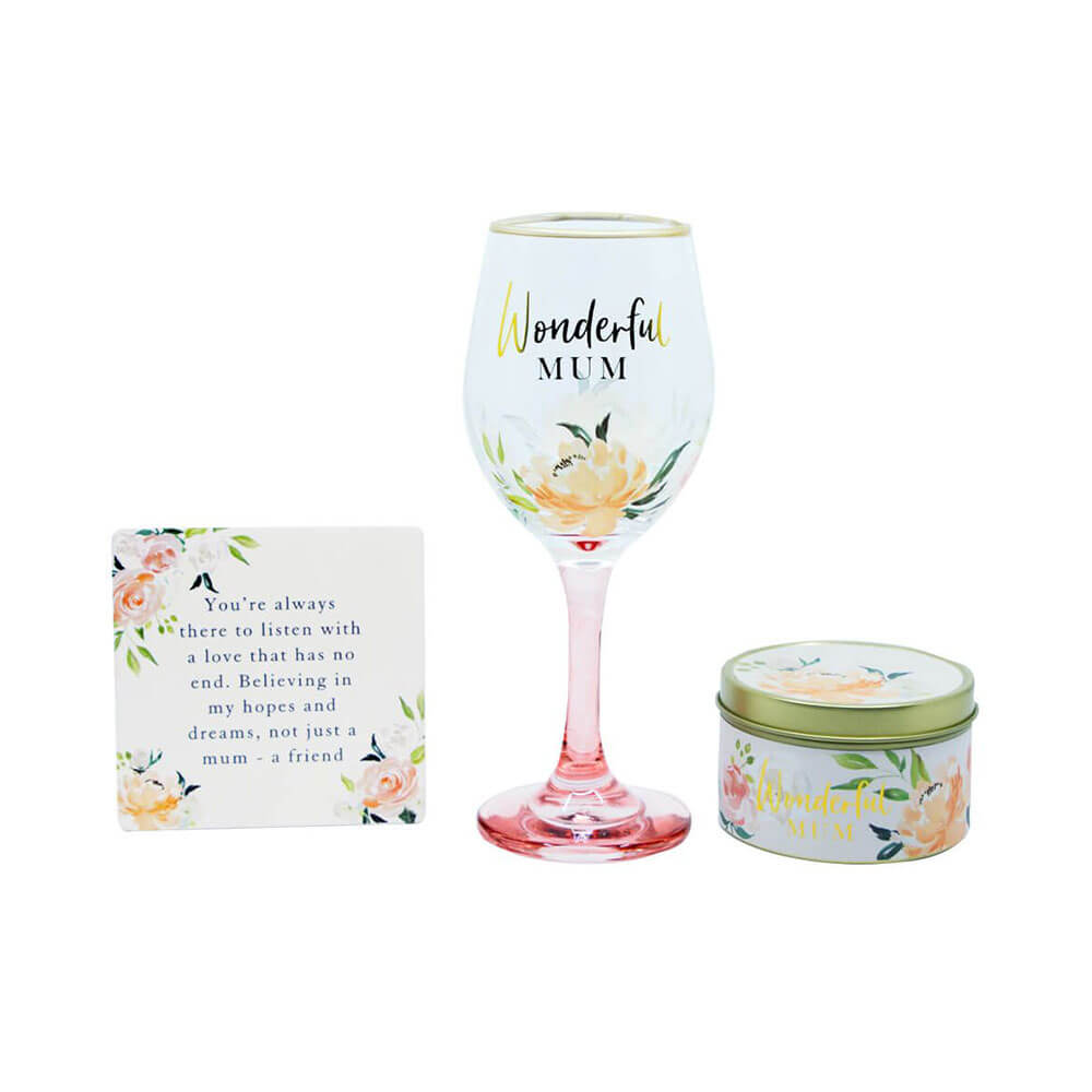 Cadeaux de la fête des mères Verre de vin maman avec plaque et bougie