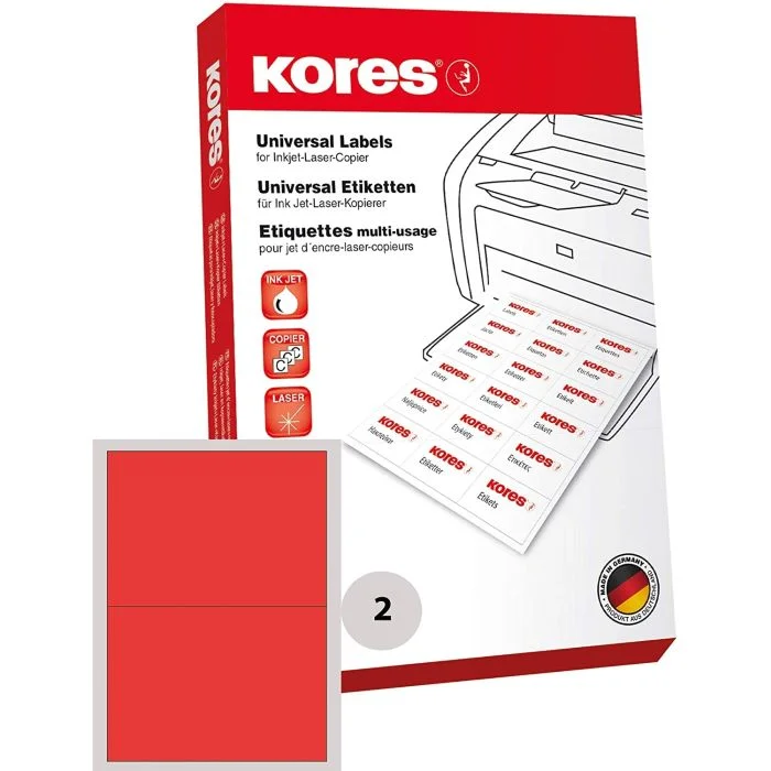 Etiquettes adhésives - Rouge - 210 x 148 mm KORES Lot de 200