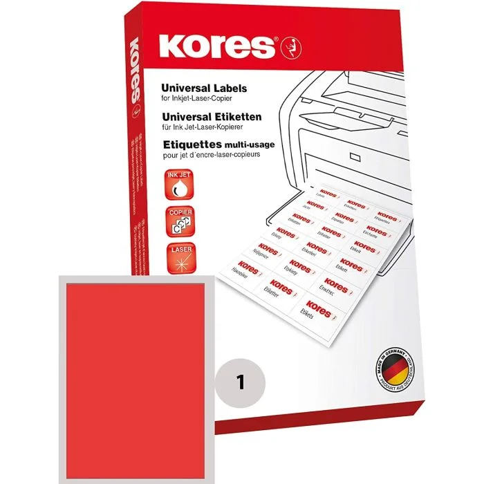 Etiquettes adhésives - Rouge - 210 x 297 mm KORES Lot de 100