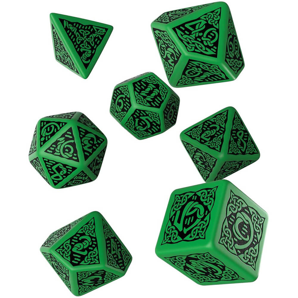 Q Atelier Celtic 3D Green & Black Revised Dice Set de 7