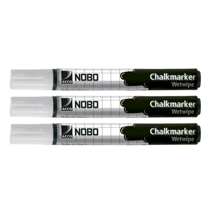 Lot de 3 marqueurs à craie 2 mm - Blanc NOBO