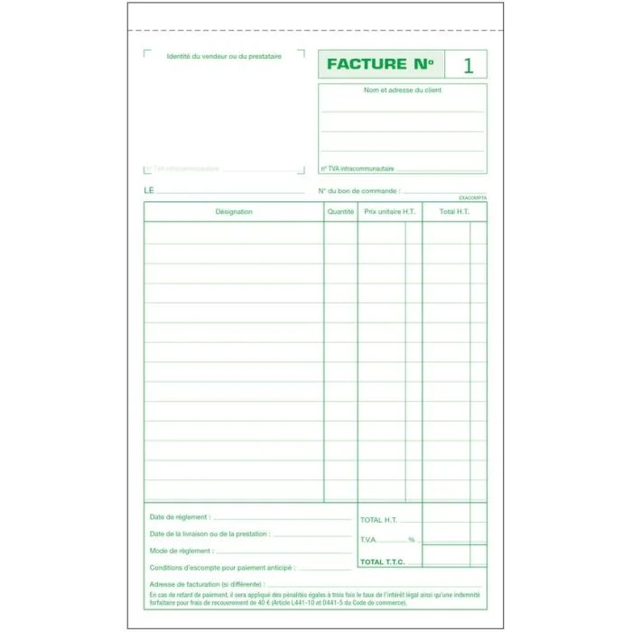 FACTURE Carnet autocopiant Dupli - Collé en tête - 220 x 135 mm EXACOMPTA
