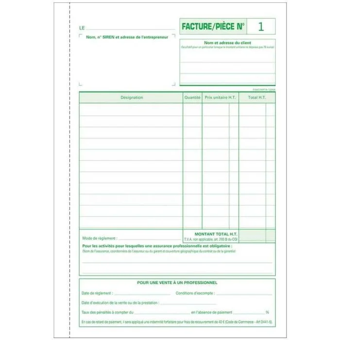 Auto-Entrepreneur Facture - Carnet autocopiant Dupli 210 x 148 mm EXACOMPTA