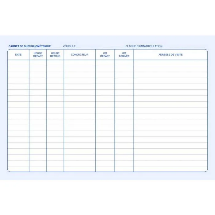 Carnet de Bord Véhicule Suivi kilométrique A4 ELVE