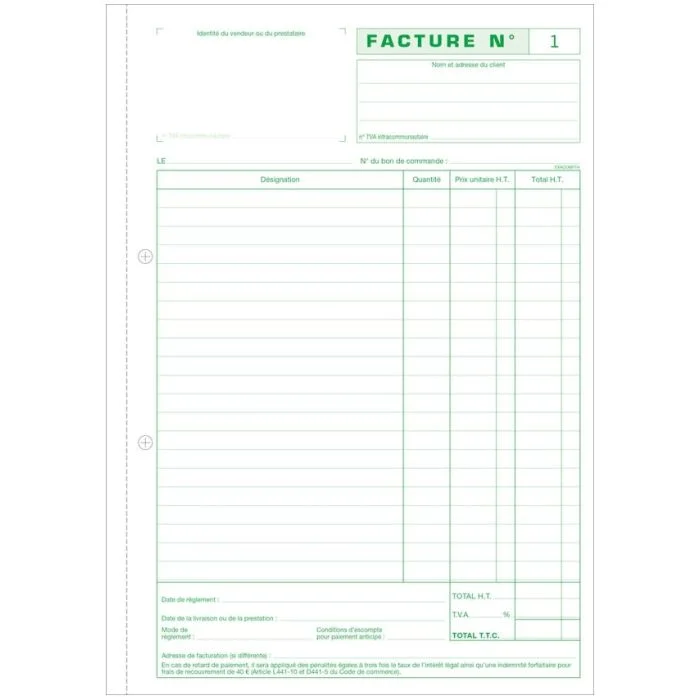 FACTURE avec TVA - Carnet 297 x 210 mm Autocopiant Dupli EXACOMPTA
