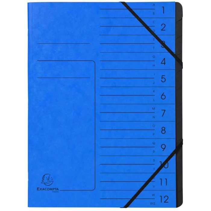Trieur 12 compartiments à élastiques - Bleu EXACOMPTA