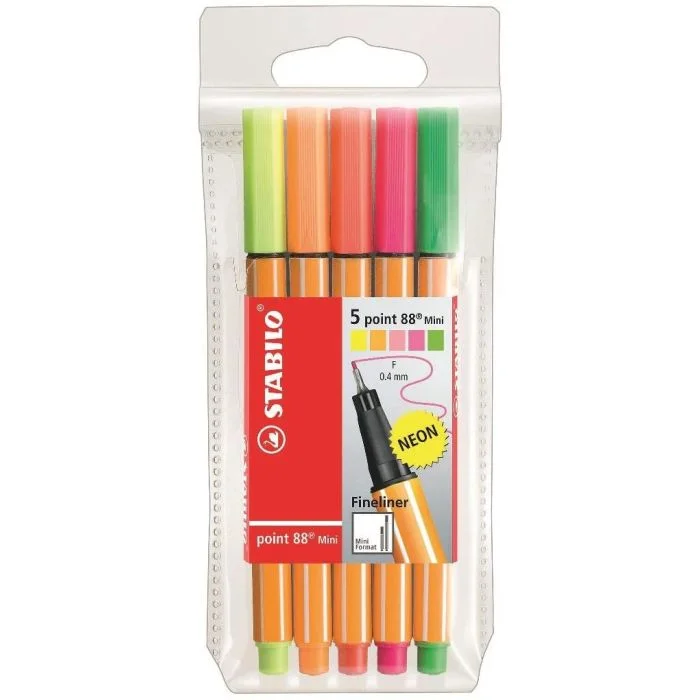Lot de 5 stylos-feutres Fineliner point 88 Mini Fluo STABILO