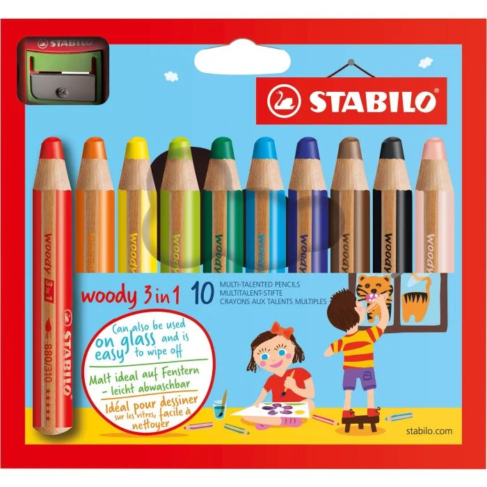 Étui de 10 crayons Woody 3 en 1 - Assortiment STABILO