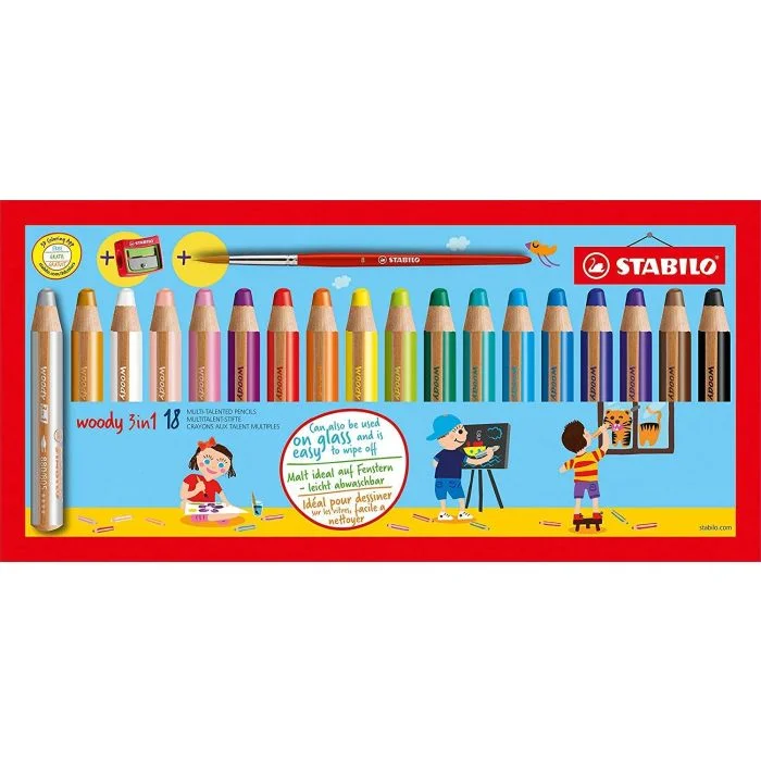 Étui de 18 Crayons Woody 3 en 1 - Assortiment STABILO