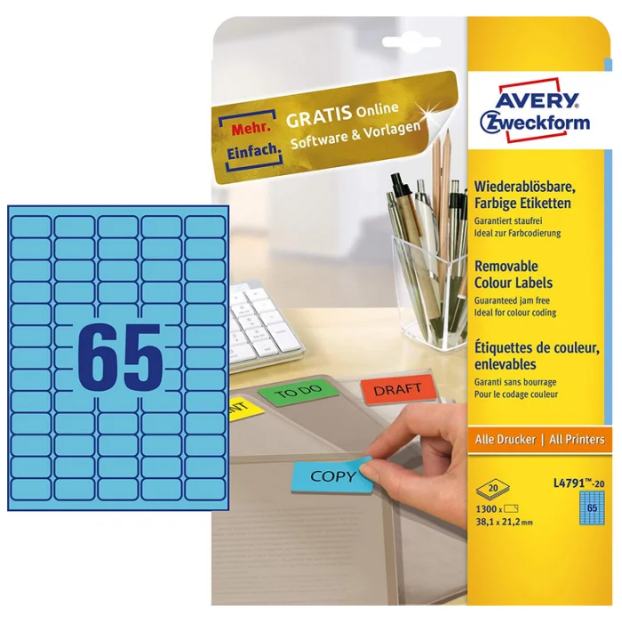 Mini-étiquettes - 38,1 x 21,2 mm - Bleu AVERY Lot de 1300