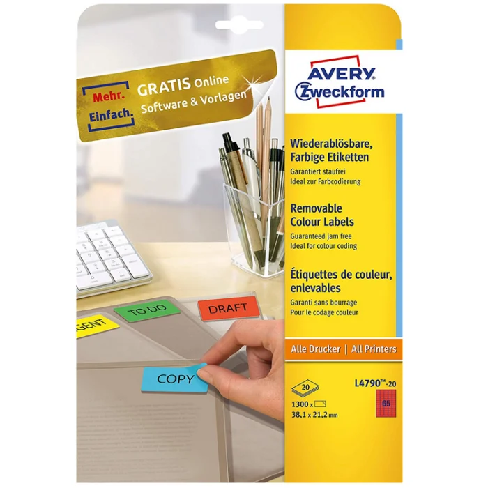 Mini-étiquettes - 38,1 x 21,2 mm - Rouge AVERY Lot de 1300