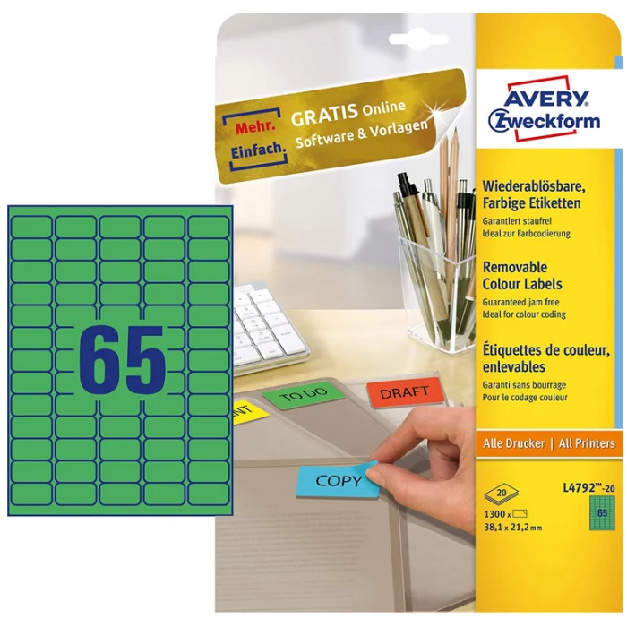 Mini Etiquettes AVERY - 38,1 x 21,2 mm - Vert Lot de 1300