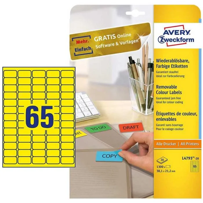 Mini-étiquettes - 38,1 x 21,2 mm - Jaune AVERY Lot de 1300
