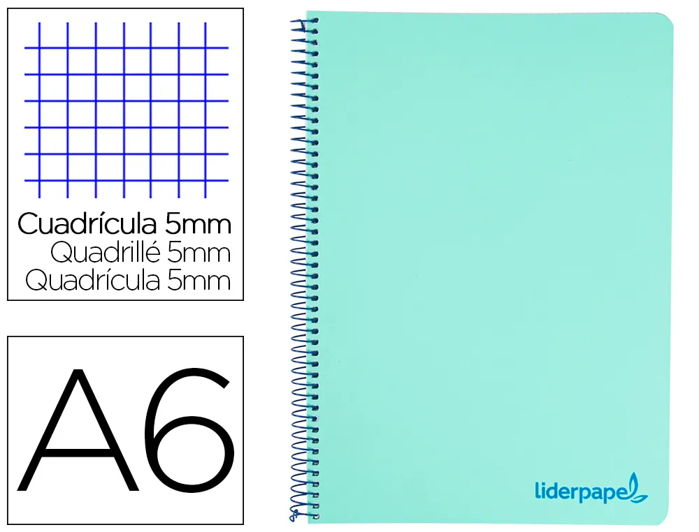 Cahier spirale liderpapel A6 micro wonder 240 pages 90g 5x5mm 4 bandes couleurs vert