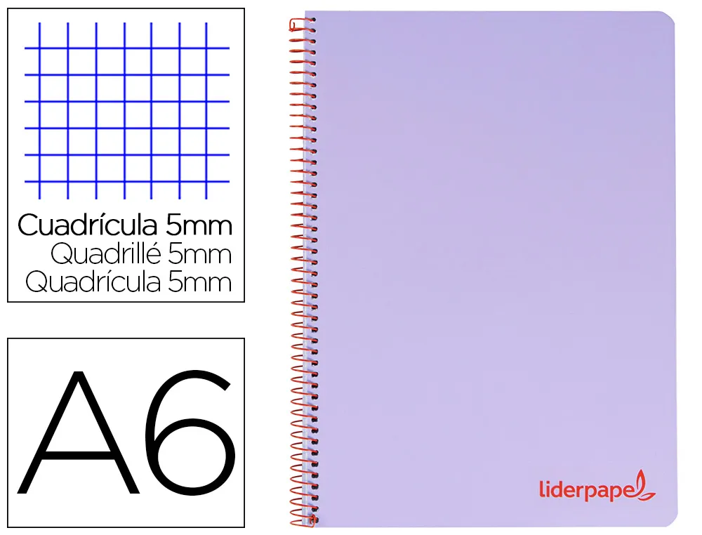 Cahier spirale liderpapel A6 micro wonder 240 pages 90g 5x5mm 4 bandes couleurs violet