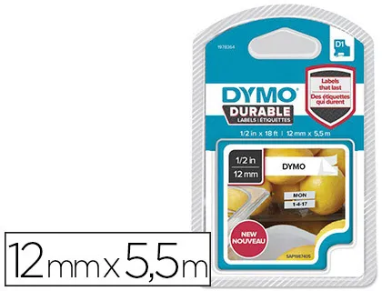 Ruban dymo d1 polyester adhésif permanent 12mmx5.5m noir/blanc