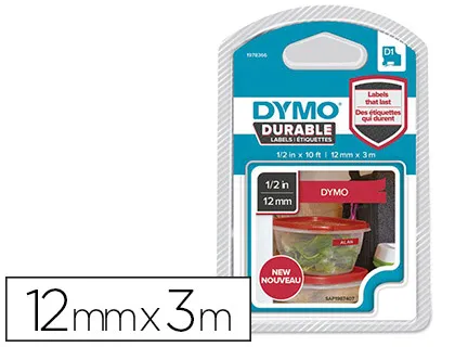 Ruban dymo d1 polyester adhésif permanent 12mmx3m blanc/rouge