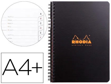 Cahier rhodiactive adress book reliure intégrale couverture pp A5 14,8x21cm 160 pages 90g onglets pochette cartonnée