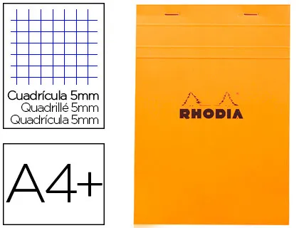 Bloc bureau rhodia A4+ papier vélin surfin couverture enduite enveloppante 218x318mm 80f détachables 80g 5x5mm orange
