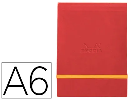 Pochette rhodiarama webpocket A6 9x14cm couverture simili cuir coquelicot intérieur imprimé élastique orange