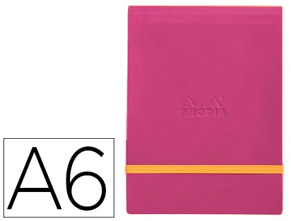 Pochette rhodiarama webpocket A6 9x14cm couverture simili cuir framboise intérieur imprimé fermeture élastique orange