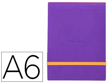 Pochette rhodiarama webpocket A6 9x14cm couverture simili cuir saphir intérieur imprimé fermeture élastique orange