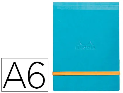 Pochette rhodiarama webpocket A6 9x14cm couverture simili cuir turquoise intérieur imprimé fermeture élastique orange