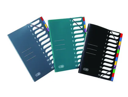 Trieur oxford polypropylène A4+ 8 compartiments riveté imprimé 3 rabats élastique étiquette dos coloris noir 320x245mm