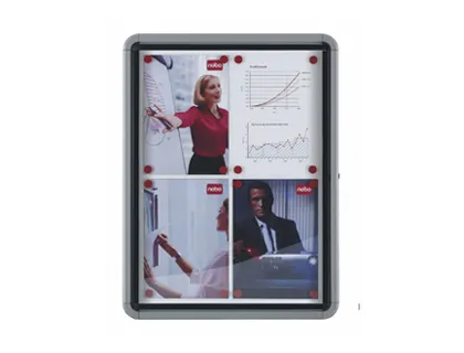 Vitrine affichage nobo extérieur fond métal magnétique façade verre serrure 4 feuilles A4 59,5x67x4,5cm