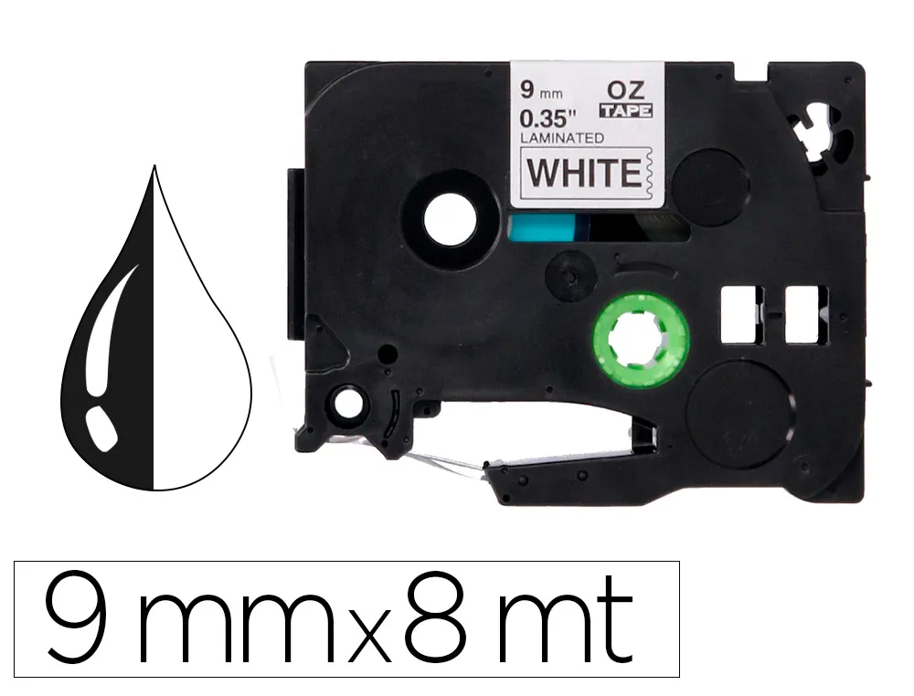 Ruban titreuse Q-Connect tze-221 blanc-noir 9 mm x 8 mt oze-221