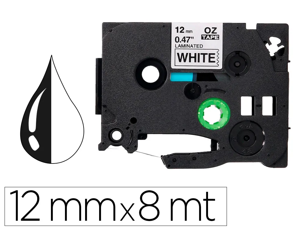 Ruban titreuse Q-Connect tze-231 blanc-noir 12 mm x 8 mt oze-231