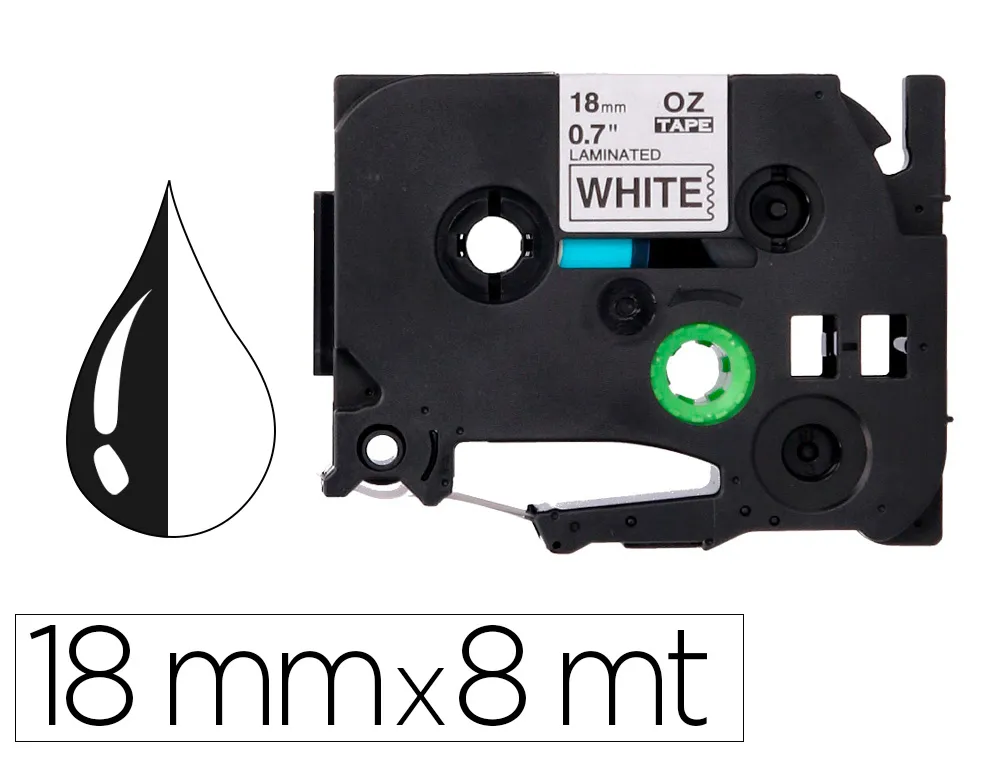 Ruban titreuse Q-Connect tze-241 blanc-noir 18 mm x 8 mt oze-241