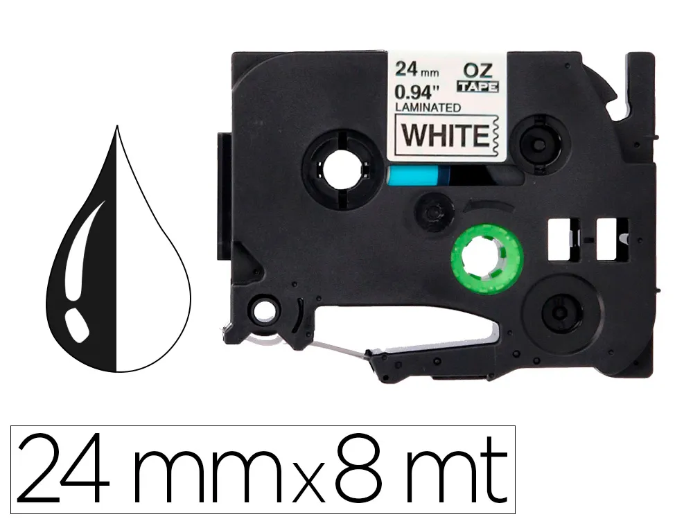 Ruban titreuse Q-Connect tze-251 blanc-noir 24 mm x 8 mt oze-251