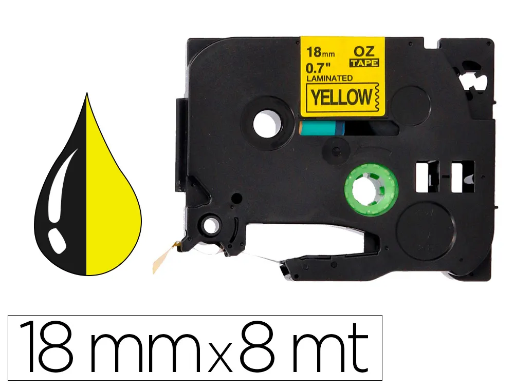 Ruban titreuse Q-Connect tze-641 jaune-noir 18 mm x 8 mt oze-641