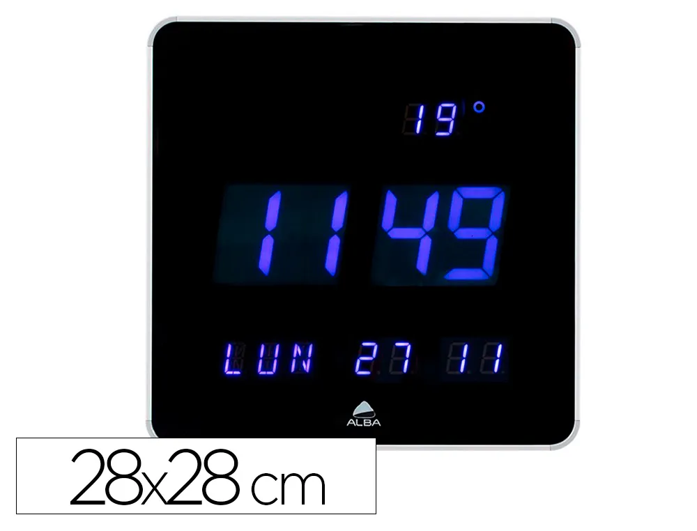 Horloge murale led alba horledsq plastique abs carre 28x28cm silencieuse grande lisibilite coloris noir/gris