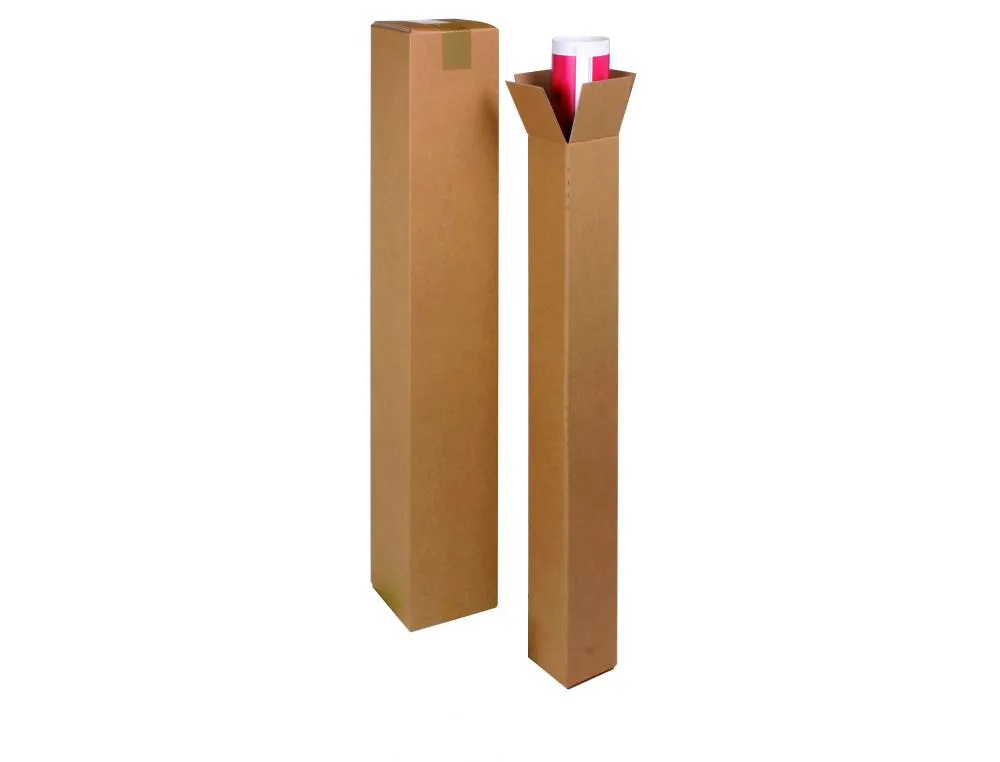 Tube d expedition carre carton kraft simple cannelure protection renforcee aux extremites 15x15x80cm