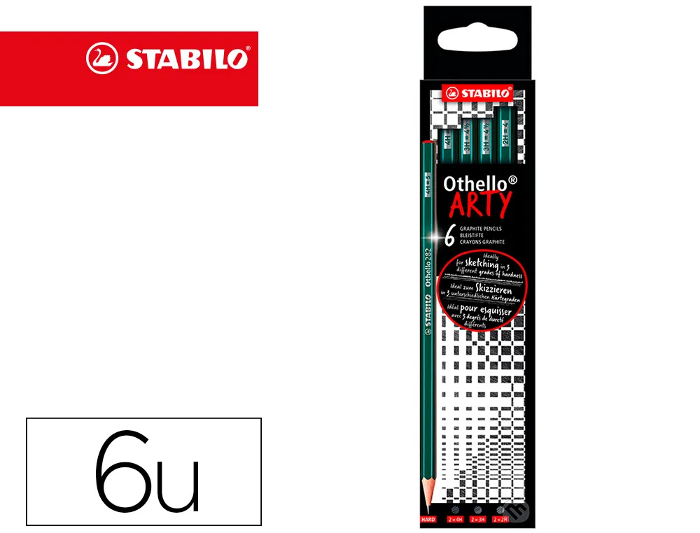 Crayon graphite stabilo othello arty hexagonal mine dure et tendre etui carton 6 unites assorties