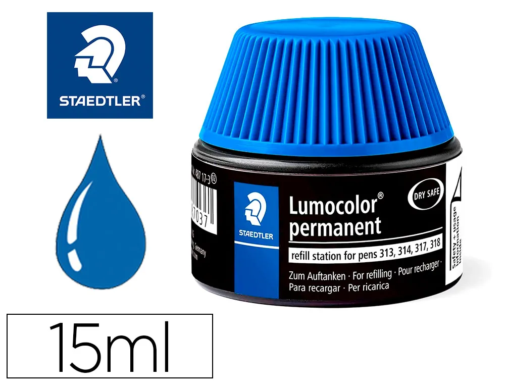 Recharge feutre permanent staedtler lumocolor 487 17 pour feutres 313/314/317/318 flacon 15ml coloris bleu