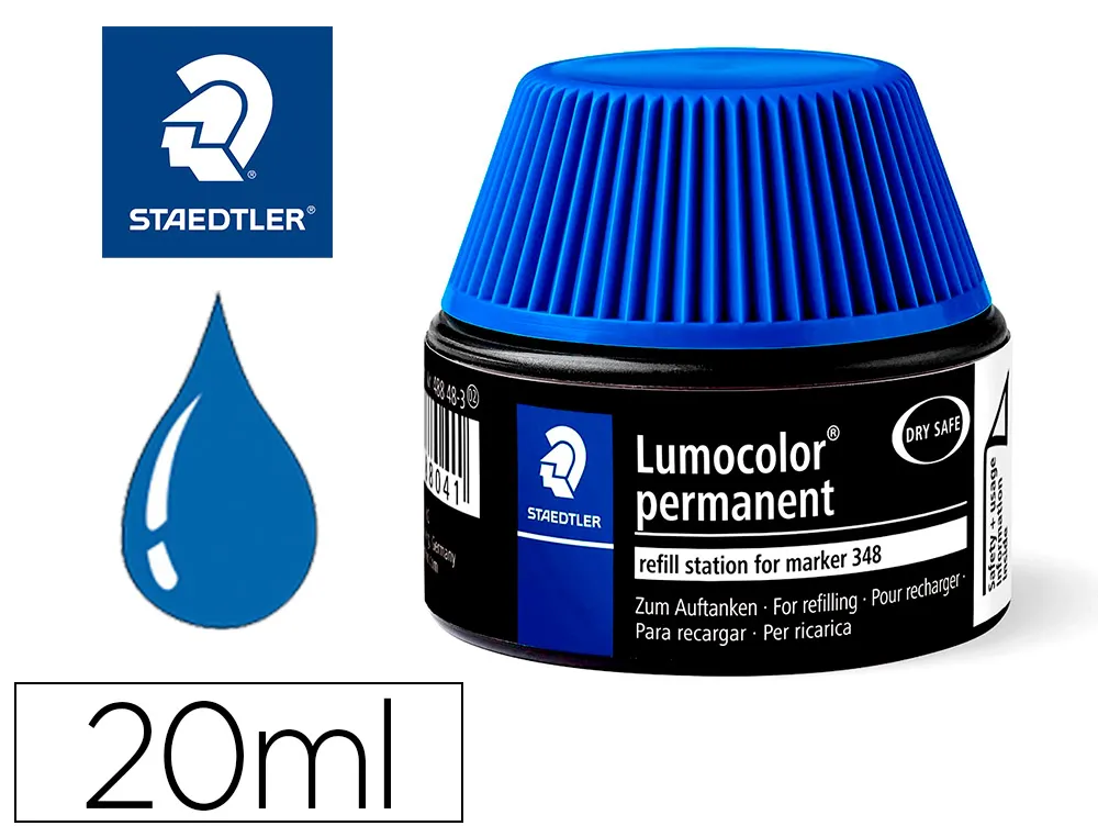 Recharge marqueur permanent staedtler lumocolor 488 48 pour marqueurs compacts 348 flacon 20ml coloris bleu