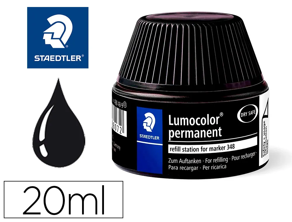 Recharge marqueur permanent staedtler lumocolor 488 48 pour marqueurs compacts 348 flacon 20ml coloris noir